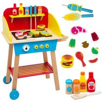 Conjunto de churrasco de brinquedo de madeira Cook 'N Grill com mais de 30 peças para crianças