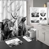 Conjunto de chuveiro de banheiro Highland Cow Marble Pattern 4 unidades