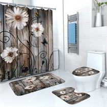 Conjunto de chuveiro de banheiro Rustic Daisy Polyester 4 unidades