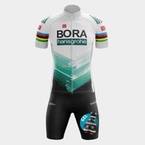 Conjunto de Ciclismo Bora Verde e Branco WAY PREMIUM Masculino com Forro de Gel