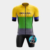 Conjunto de Ciclismo Brasil Estrelas WAY PREMIUM Masculino com Forro de Gel Conjunto de Ciclismo Brasil Estrelas WAY PREMIUM Masculino com Forro de Gel
