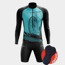 Conjunto de Ciclismo Espuma Masculino Camisa Bike Roda Azul Manga Longa