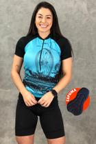 Conjunto de Ciclismo Feminino - Camisa Bike Roda Azul e Bermuda Espuma Way