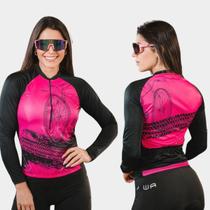 Conjunto de Ciclismo Feminino- Camisa Bike Roda Rosa Manga Longa e Bermuda Espuma