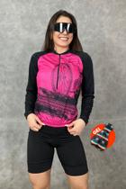 Conjunto de Ciclismo Feminino- Camisa Bike Roda Rosa Manga Longa (PRO) e Bermuda GEL
