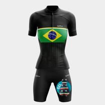 Conjunto de Ciclismo Feminino - Camisa Brasil Points (PRO) e Bermuda GEL