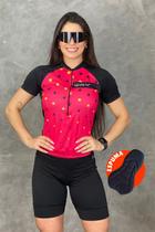 Conjunto de Ciclismo Feminino - Camisa Rosa Estrelado e Bermuda Espuma Way Conjunto de Ciclismo Feminino - Camisa Rosa Estrelado e Bermuda Espuma Way