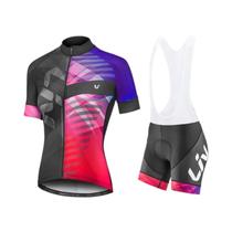 Conjunto De Ciclismo Feminino De Verão LIV pro Team: Camisa, Blusa E Shorts Com Suspensório Para MTB Conjunto De Ciclismo Feminino De Verão LIV pro Team: Camisa, Blusa E Shorts Com Suspensório Para MTB