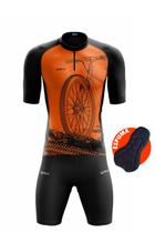 Conjunto de Ciclismo Masculino- Camisa Bike Roda Laranja (PRO) e Bermuda Espuma WAY