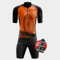 Conjunto de Ciclismo Masculino- Camisa Bike Roda Laranja (PRO) e Bermuda GEL WAY