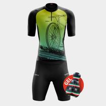 Conjunto de Ciclismo Masculino - Camisa Bike Roda Verde Degradê (PRO) e Bermuda GEL