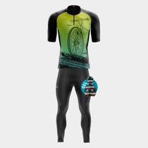Conjunto de Ciclismo Masculino - Camisa Bike Roda Verde Manga Longa (Pro) e Calça GEL Conjunto de Ciclismo Masculino - Camisa Bike Roda Verde Manga Longa (Pro) e Calça GEL