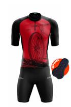 Conjunto de Ciclismo Masculino- Camisa Bike Roda Vermelha (PRO) e Bermuda Espuma WAY