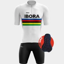 Conjunto de Ciclismo Masculino - Camisa Bora Branca (PRO) e Bermuda Espuma