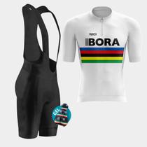 Conjunto de Ciclismo Masculino - Camisa Bora Branca (Pro) e Bretelle
