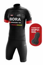 Conjunto de Ciclismo Masculino- Camisa Bora Preta e Bermuda Espuma