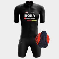 Conjunto de Ciclismo Masculino - Camisa Bora Preta (PRO) e Bermuda Espuma