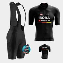 Conjunto de Ciclismo Masculino - Camisa Bora Preta (PRO) e Bretelle GEL
