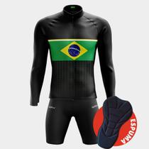 Conjunto de Ciclismo Masculino- Camisa Brasil Points Manga Longa (PRO) e Bermuda Espuma (WAY) Conjunto de Ciclismo Masculino- Camisa Brasil Points Manga Longa (PRO) e Bermuda Espuma (WAY)
