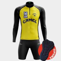 Conjunto de Ciclismo Masculino - Camisa Camel MANGA LONGA (PRO) Bermuda Espuma WAY