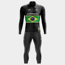 Conjunto de Ciclismo Masculino - Camisa Champion Brasil Manga Longa e Calça GEL