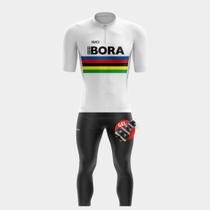 Conjunto de Ciclismo Masculino Camisa PRO e Calça Forro Gel Camiseta com Bolsos Traseiros Manga Curta Zíper Respirável e Proteção Uv