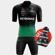 Conjunto de Ciclismo Masculino Camisa PRO Manga Curta Petronas e Bermuda Gel Mtb Cicloturismo Speed