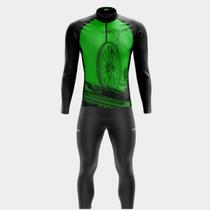 Conjunto de Ciclismo Masculino Camisa PRO Manga Longa e Calça Forro Gel Camiseta Proteção Uv Bolso Traseiro Ziper