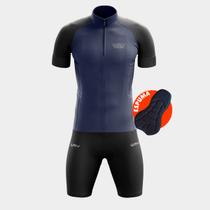 Conjunto de Ciclismo Masculino- Camisa Way Fresh Azul Marinho e Bermuda Espuma