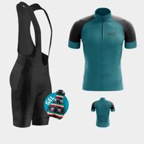 Conjunto de Ciclismo Masculino- Camisa Way Fresh Verde Capri e Bretelle GEL