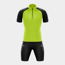 Conjunto de Ciclismo Masculino- Camisa Way Fresh Verde Limão e Bermuda Espuma