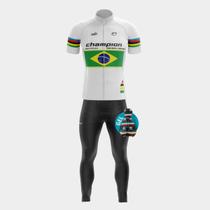 Conjunto de Ciclismo Masculino Cmaisa PRO e Calça Forro Gel Bolsos Laterais Camiseta Manga Curta Bolsos Traseiro Proteçã