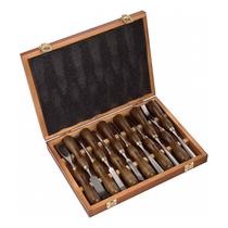 Conjunto de cinzel de 12 peças com cabo de nogueira para escultura em madeira
