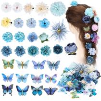Conjunto de clipes de cabelo KorviShow 32 clipes de flores com clipe de borboleta azul Conjunto de clipes de cabelo KorviShow 32 clipes de flores com clipe de borboleta azul