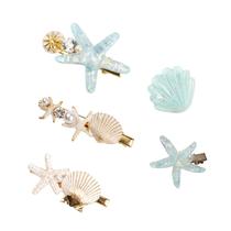 Conjunto de clipes de cabelo Wthree Shell Pearl Starfish para mulheres e meninas