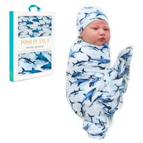 Conjunto de Cobertores e Gorros Swaddle Posh Peanut Baby (Tubarões)