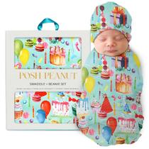 Conjunto de cobertores e gorros Swaddle Posh Peanut Happy Birthday