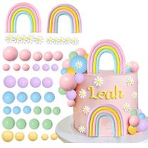 Conjunto de cobertura de bolo DiDiDida Rainbow com 2 arco-íris grandes em tons pastel Conjunto de cobertura de bolo DiDiDida Rainbow com 2 arco-íris grandes em tons pastel