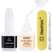 Conjunto de cola para unhas Beetles 2 x 10 mL com removedor, empurrador de cutículas Conjunto de cola para unhas Beetles 2 x 10 mL com removedor, empurrador de cutículas