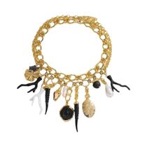 Conjunto De Colar Banhado a Ouro Para Mulheres Com Medalhas, Charms, Pérola Barroca E Pingente De