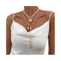 Conjunto De Colar Choker Com Pingente De Cruz De Concha Metálica Boho Para Mulheres, Elegante Com