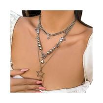Conjunto De Colar Choker Com Pingente De Estrela Prateada Vintage OT Para Mulheres, Joias De