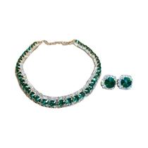 Conjunto De Colar Choker De Cristal Verde Com Brincos Para Mulheres, Joias De Moda Para Casamentos E