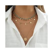 Conjunto De Colar Choker Vintage Dourado Ajustável Com Pingente De Flor De Pedra Boho Para Mulheres, Conjunto De Colar Choker Vintage Dourado Ajustável Com Pingente De Flor De Pedra Boho Para Mulheres,