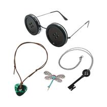 Conjunto De Colar Com Pingente Coraline Green Seeing Stone, Choker Com Chave Esqueleto Preta E Conjunto De Colar Com Pingente Coraline Green Seeing Stone, Choker Com Chave Esqueleto Preta E