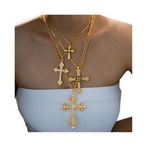 Conjunto De Colar Com Pingente Cruz Vintage Punk Feminino 4 Peças Joias De Moda Com Cristais