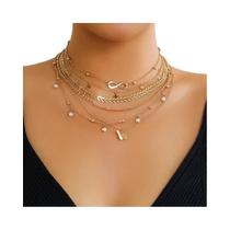 Conjunto De Colar Com Pingente De Borboleta E Folha Boho Para Mulheres, Joias De Festa Com Pérola