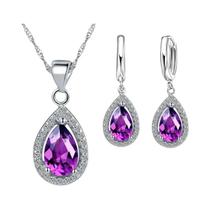 Conjunto De Colar Com Pingente De Cristal E Brincos De Prata Esterlina 925 Clássico Para Mulheres, Conjunto De Colar Com Pingente De Cristal E Brincos De Prata Esterlina 925 Clássico Para Mulheres,