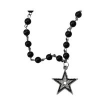Conjunto De Colar Com Pingente De Cruz De Morcego Gótico Escuro Y2K, Com Contas Pretas Empilhadas E