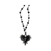 Conjunto De Colar Com Pingente De Cruz De Morcego Gótico Escuro Y2K, Com Contas Pretas Empilhadas E